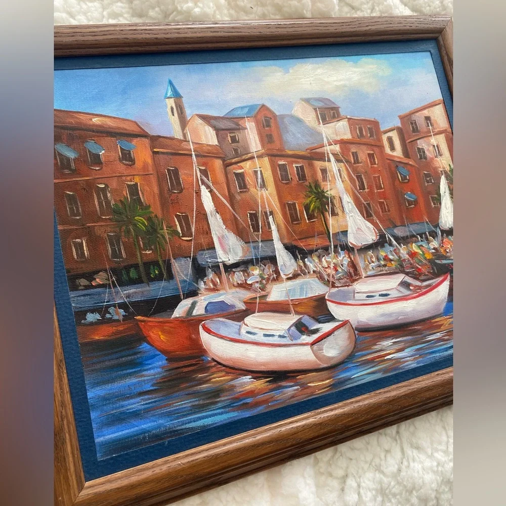 Boat Canvas Wall Art Painting with Wooden Frame